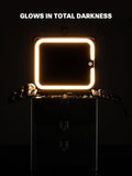 Rectangular light source glowing in total darkness with text 'GLOWS IN TOTAL DARKNESS'.