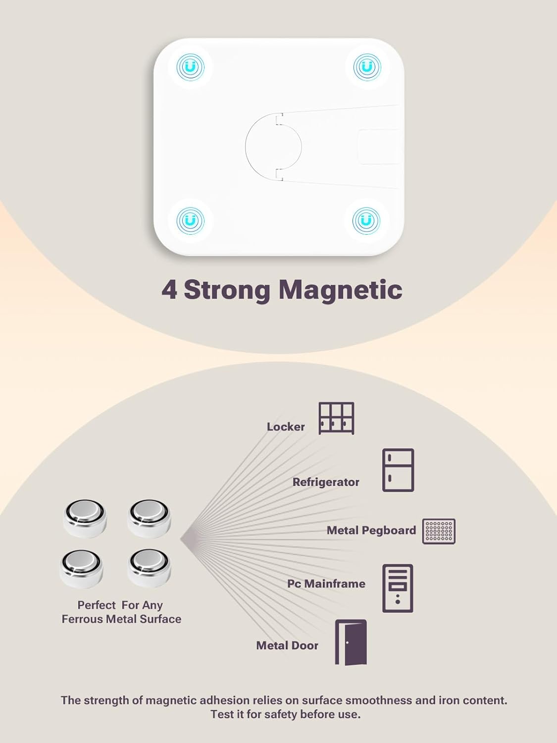 magnetic LED mirror with 4 strong magnets