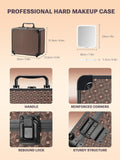 Qislee Makeup Box with A Detachable Lighted Mirror, Waterproof Travel Train Case, Cosmetic Organizer and Makeup Suitcase with Adjustable Dividers, Magnetic LED Mirror(Golden Brown, Spiral)
