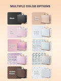 makeup box with multiple color options on a beige background