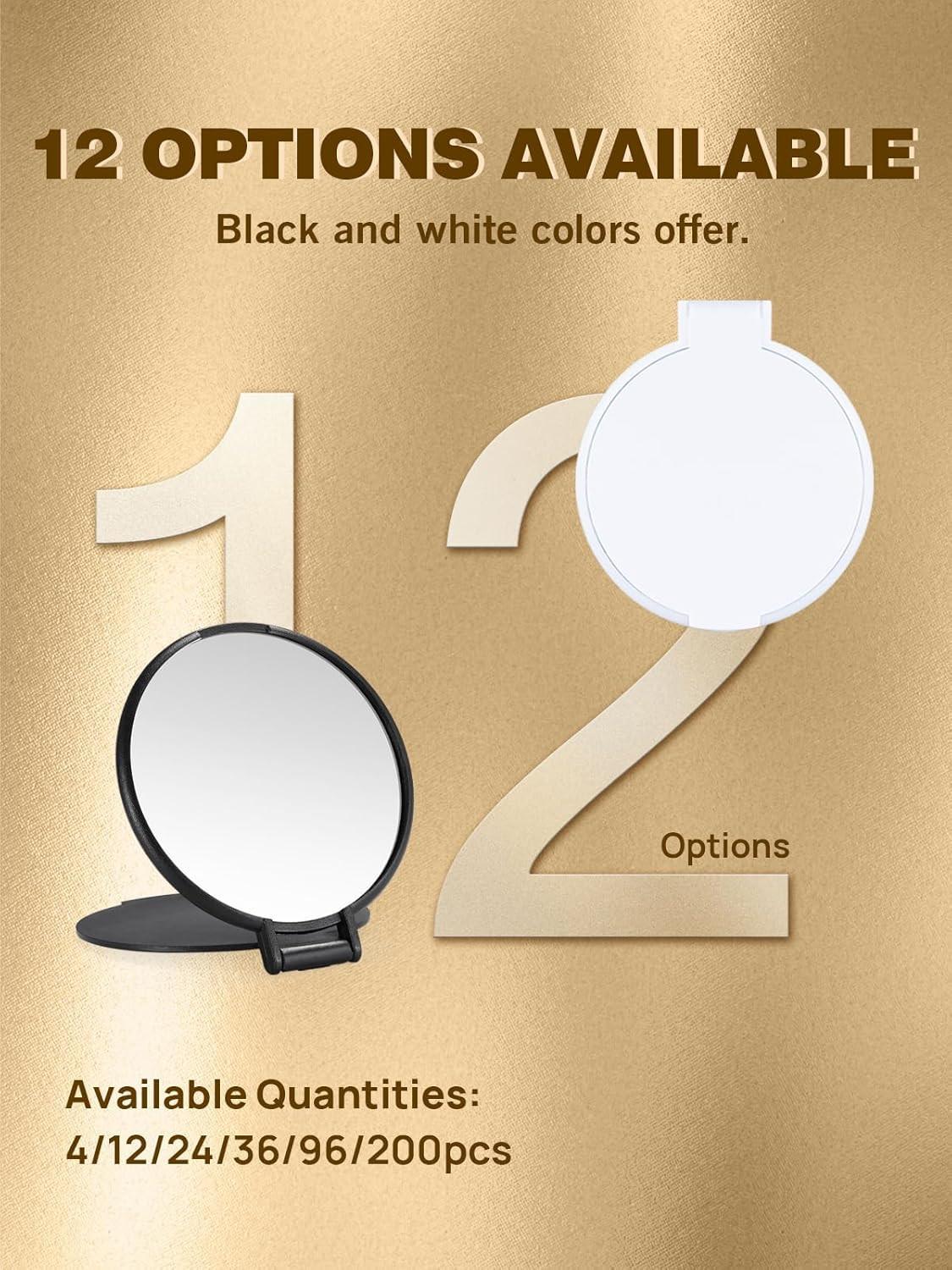 black and white compact mirrors with "12 options available" written above