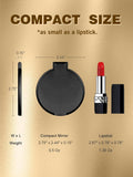 black compact mirror compared to a red lipstick's size