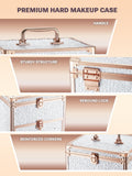 premium hard makeup case with handle, sturdy structure, rebound lock, and reinforced corners