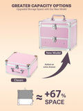 upgraded pink makeup box with greater capacity options on a beige background
