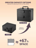 upgraded black makeup box with greater capacity options on a beige background