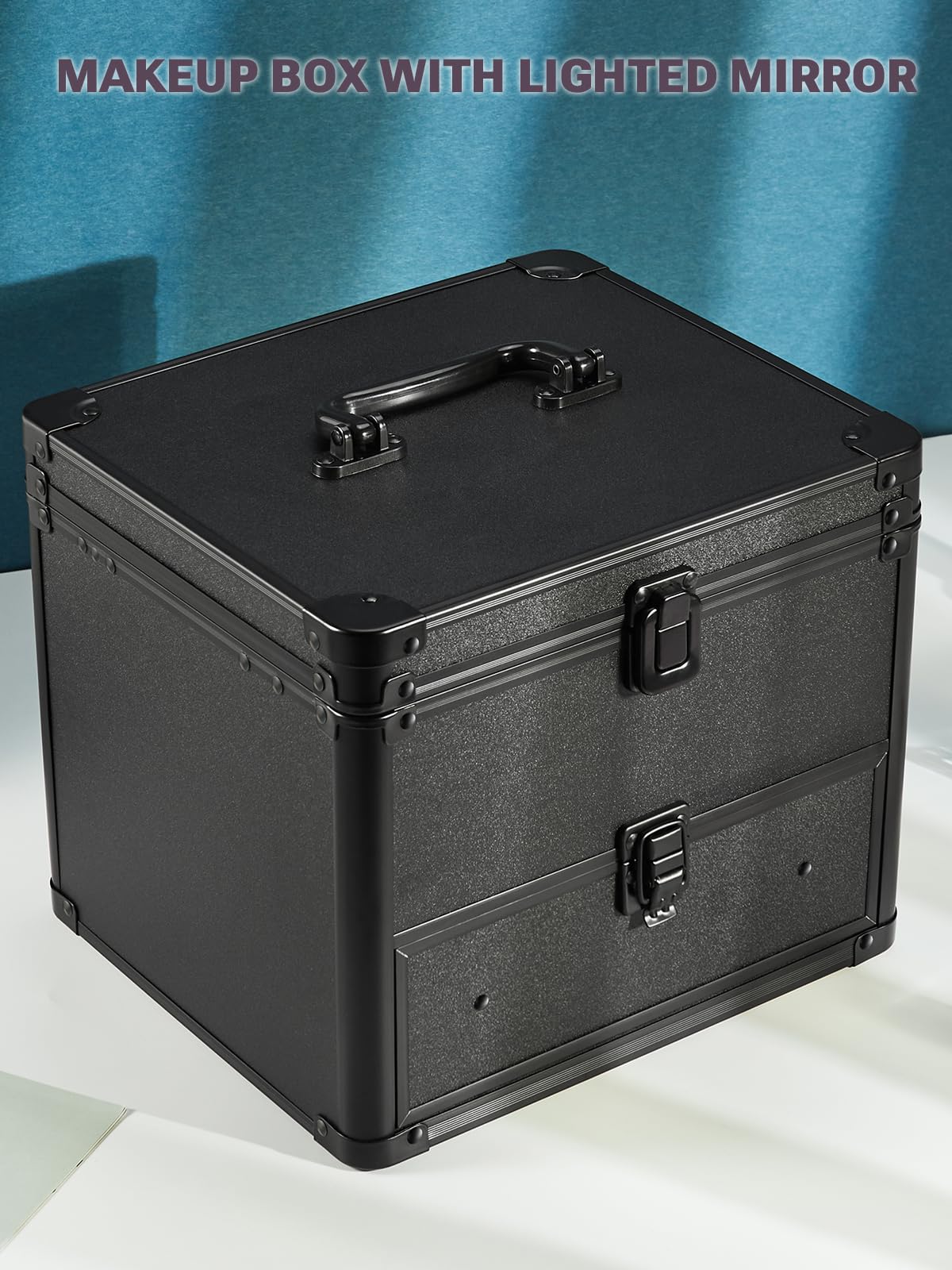 black makeup box on a white surface