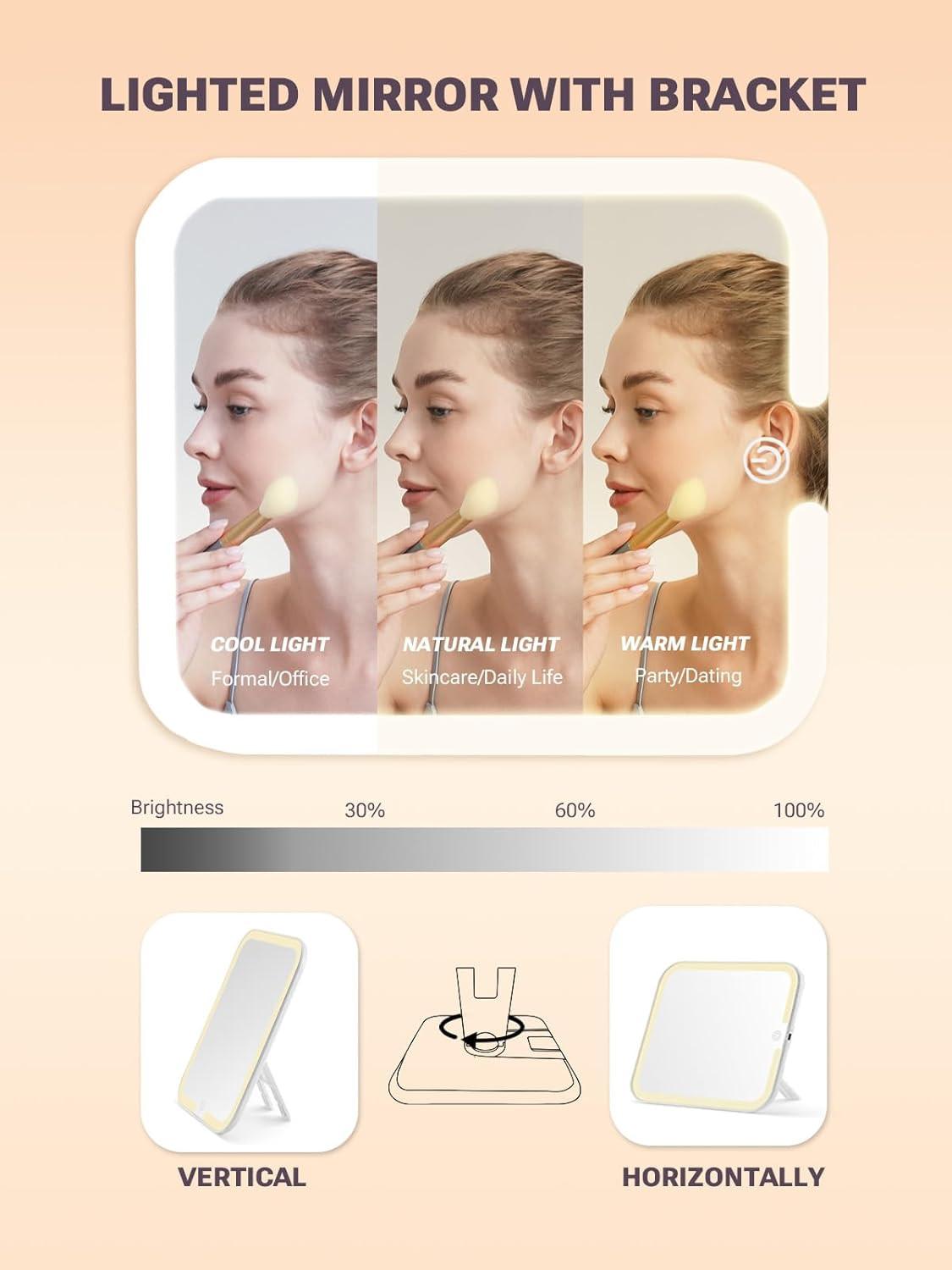 LED mirror with bracket and different light modes