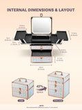 Measurement chart of a makeup box with dimensions labeled