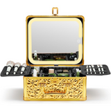 Qislee Makeup Box with A Detachable Lighted Mirror, Waterproof Travel Train Case, Cosmetic Organizer and Makeup Suitcase with Adjustable Dividers, Magnetic LED Mirror (Luxury Gold)