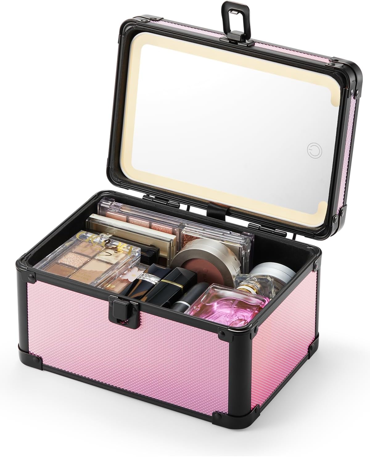 Qislee Makeup Box Mini with A Detachable Lighted Mirror, Waterproof Travel Train Case, Cosmetic Organizer and Small Makeup Case with Magnetic LED Mirror