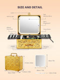 Qislee Makeup Box with A Detachable Lighted Mirror, Waterproof Travel Train Case, Cosmetic Organizer and Makeup Suitcase with Adjustable Dividers, Magnetic LED Mirror (Luxury Gold)
