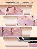 Qislee Makeup Box with Drawer and Four Trays, A Detachable Lighted Mirror, Waterproof Travel Train Case, Cosmetic Organizer and Makeup Suitcase with Magnetic LED Mirror(Sparkling Gradient Pink)
