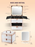Qislee Makeup Box with Drawer and A Detachable Lighted Mirror, Waterproof Travel Train Case, Cosmetic Organizer and Makeup Suitcase with Adjustable Dividers, Magnetic LED Mirror  (Bright White)