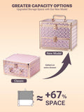 Qislee Makeup Box with Drawer and A Detachable Lighted Mirror, Waterproof Travel Train Case, Cosmetic Organizer and Makeup Suitcase with Adjustable Dividers, Magnetic LED Mirror  (Sparkling Pink)