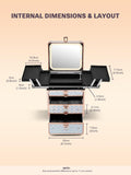 Qislee Makeup Box with Double Drawers and Four Trays, A Detachable Lighted Mirror, Waterproof Travel Train Case, Cosmetic Organizer and Makeup Suitcase with Magnetic LED Mirror(Sparkling Blue)